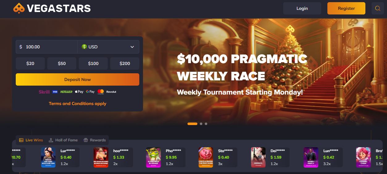 Spin popular slots and check live wins at VegaStars