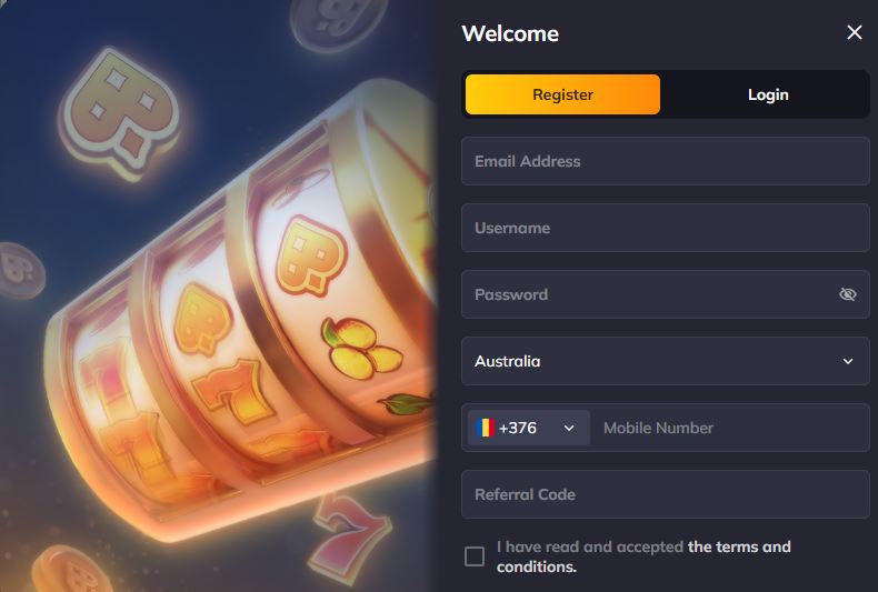 Register new VegaStars account by filling simple form